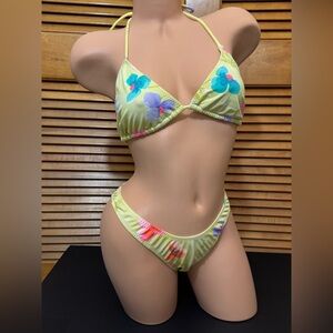 Y2K Biko Yellow and Blue Bikini Set with Tropical Design Sz 11/12